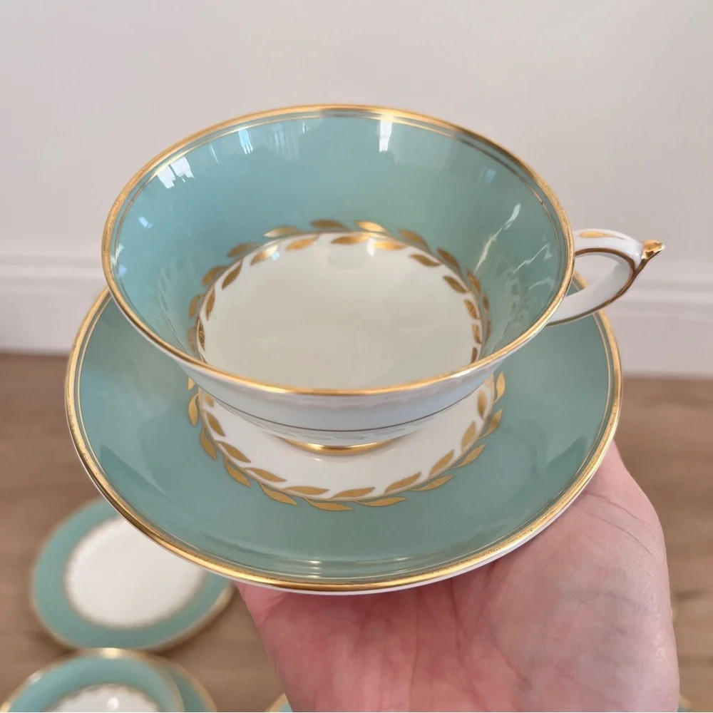 1950s PARAGON Z1280 - Golden‎ Laurel Tea Set - 3 Bread Plates, 5 Cups, 5 Saucers